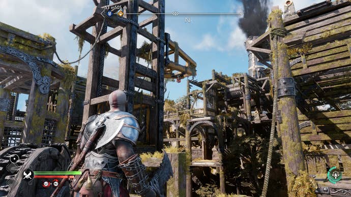 The correct position for the higher crane on Althjof's Rig in God of War Ragnarok
