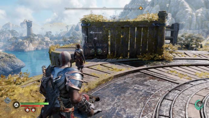 Kratos and Atreus reveal the hidden path on top of Althjof's Rig in God of War Ragnarok