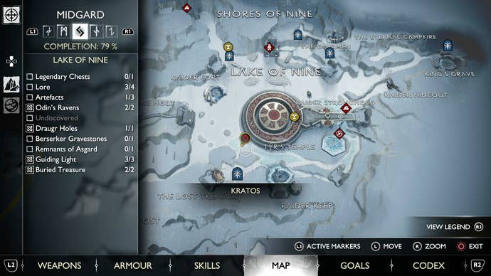 A map view of where to find the Mystical Heirloom in God of War Ragnarok