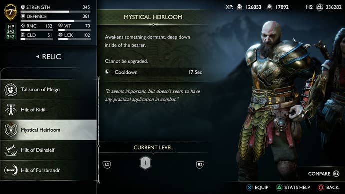 Kratos wearing the Mystical Heirloom in God of War Ragnarok