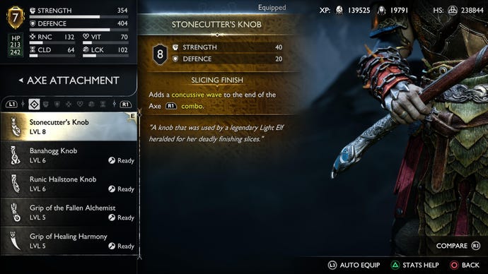 Kratos holding the Stonecutter's Knob in God of War Ragnarok