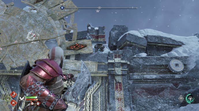 Kratos lighting the second Nornir brazier in The Lost Treasury in God of War Ragnarok