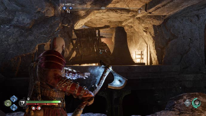 Kratos destroying a barrier in The Oarsmen in God of War Ragnarok