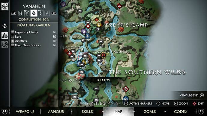 A map view of where to find the Troll statue in Vanaheim in God of War Ragnarok