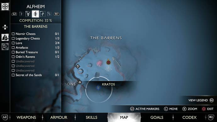 The map coordinates of the Vulture's Gold Treasure in God of War Ragnarok