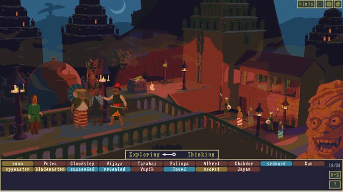 A night time town scene in The Spider Of Lanka DLC for The Case Of The Golden Idol.