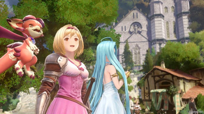 Granblue Fantasy Relink screenshot showing Vyrn, the protagonist, and Lyria.