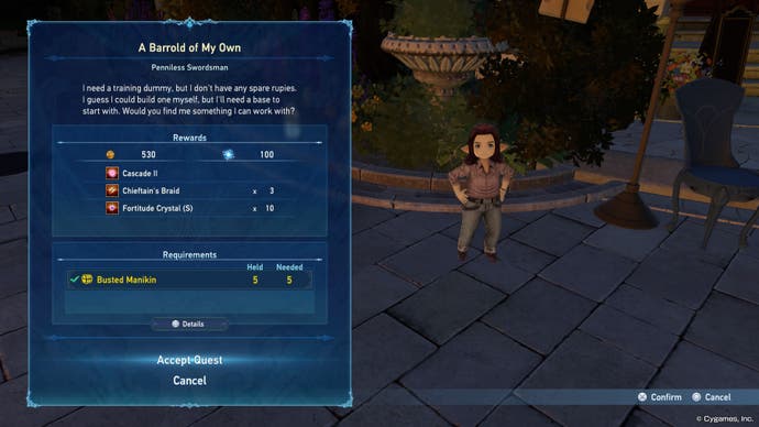 Screenshot of Granblue Fantasy Relink showing side quest requirements.