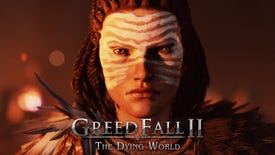 A woman with white painted stripes on her face in Greedfall 2