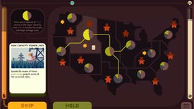 Eleven nodes are connected on a map of America in a screenshot from Green New Deal Simulator