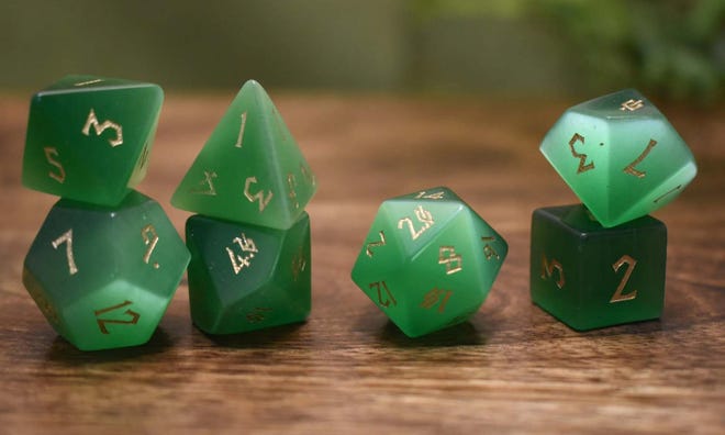 Green Cat's Eye Stone Dice Set