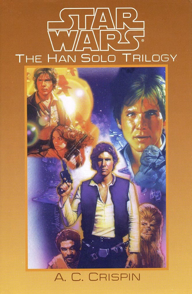 Painted cover of Han Solo Trilogy, featuring Han Solo and Lando Calrissian