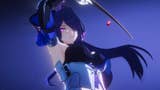 Acheron raising her sword abover her on a purple background in the White Night version 2.0 trailer for Honkai Star Rail.