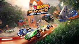 Toy cars zoom past a loop-de-loop in key art from Hot Wheels Unleashed 2: Turbocharged