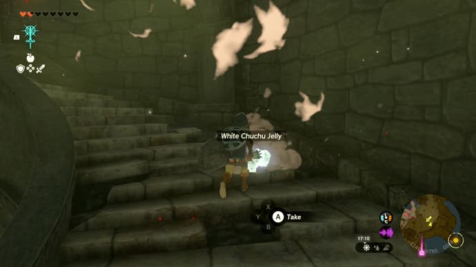 Link gathering some white chuchu jelly in The Legend of Zelda: Tears of the Kingdom.