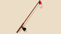 A Lego fishing rod on a cream background for the Lego Fortnite mode.