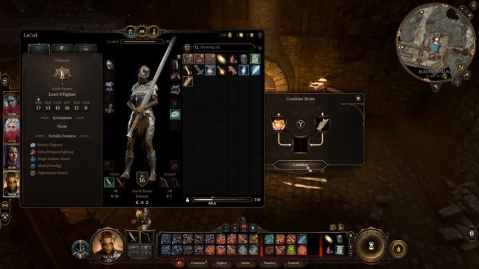 Menübildschirm mit der Kombination von Sussur -Rinde mit der Schmiede