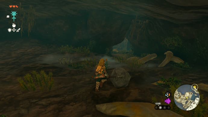 Image showing Link exploring the Pondside Cave in The Legend of Zelda: Tears of the Kingdom.