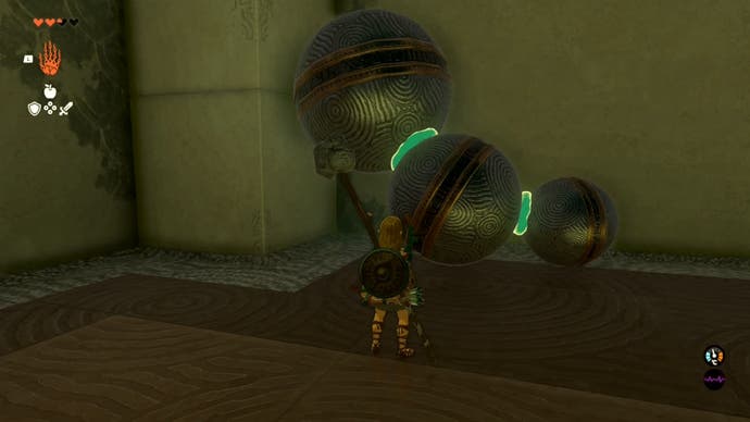 Link fusing three large metal balls together in the Iun-orok Shrine.