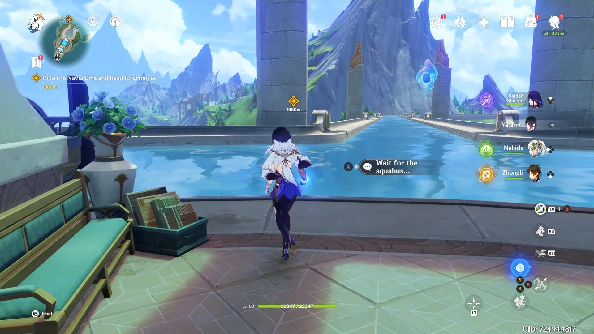 Yelan usa el mensaje para convocar un aquabus cerca de un charco de agua.