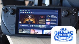 Battle.net running on a Steam Deck. The RPS Steam Deck Academy logo is added in the bottom right corner.