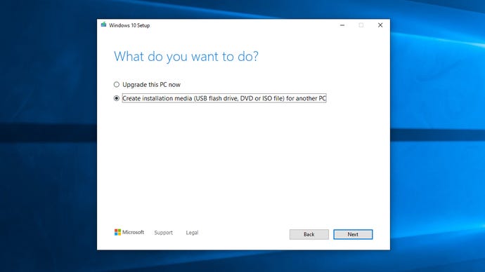 Step 2 of how to create Windows 10 installation media: launch the downloaded .exe and follow the onscreen instructions, selecting 'Create installation media’  when asked.