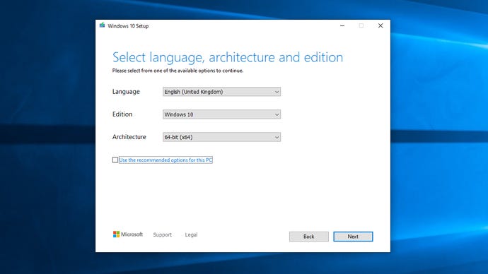 Step 3 of how to create Windows 10 installation media: Make your language, edition, and architecture selections and click Next.