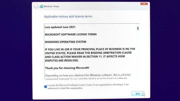 Step 3 of how to install Windows: Enter your product key if you have one, or click ‘I don’t have a product key’. Select the version of Windows you're installing, agree to the license terms then click 'Next'.