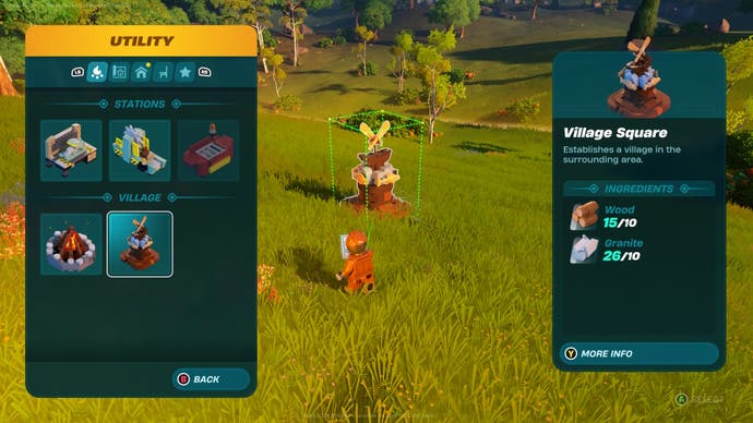 build a menu while placing an item from the village square on the grass in Fortnite Lego