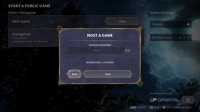 Password set menu in the multiplayer hosting menu in Enshrouded.