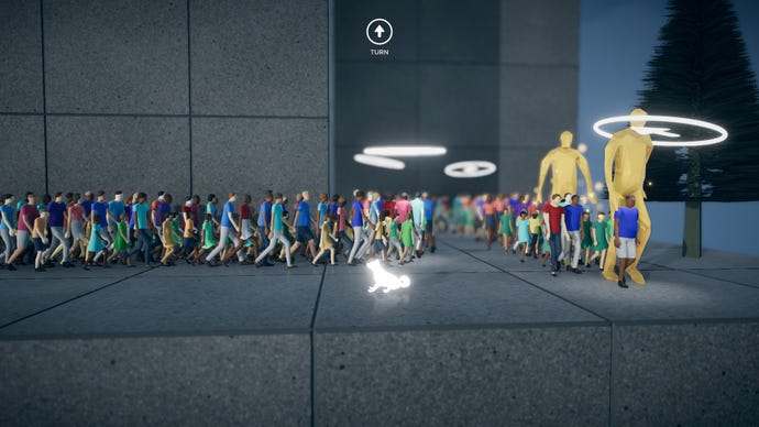 Un grupo de personas camina sobre plataformas de hormigón en la Humanidad