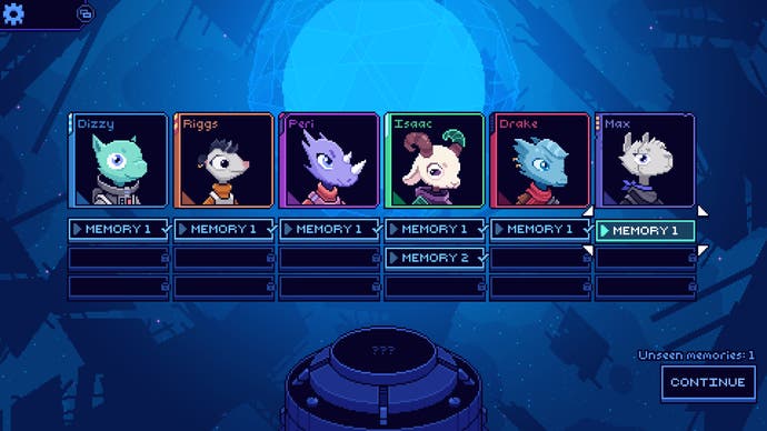 Cobalt Core screenshot showing pictures of all the game’s characters, alongside a list of unlockable cutscenes, three for each.