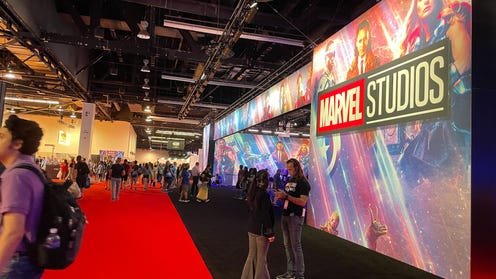 Photograph showcasing Marvel Studios booth at D23