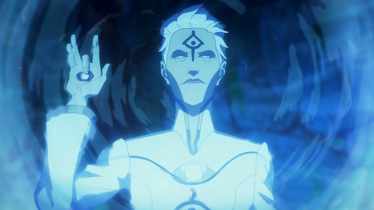 Harmony The Fall of Reverie review - screenshot showing Truth standing stoically inside a blue void