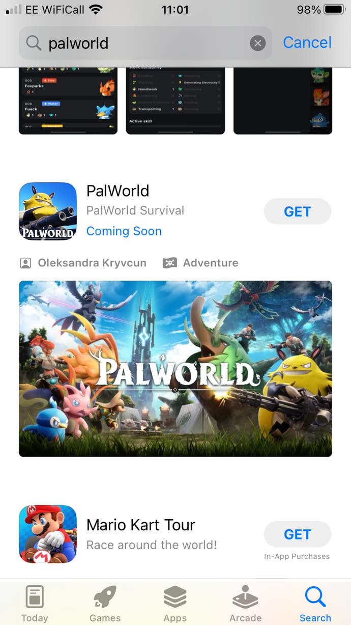 Palworld en la App Store de Apple