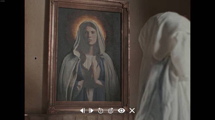 Marissa Marcel looks at Ambrosio's portrait of the Virgin Mary in Immortality