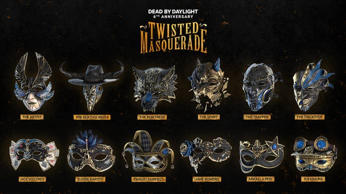 Altıncı Yıldönümü Twisted Masquerade olayı için buna göre dekore edilmiş, Dead By Dead By Dead Işığı Karakterleri Maskesi Maskeleri
