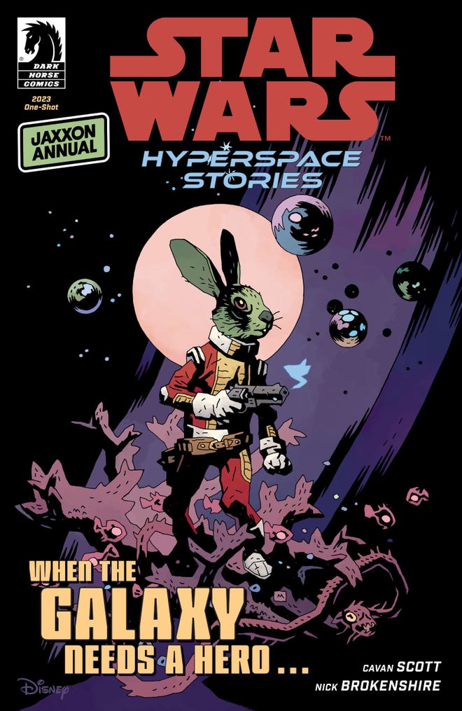 Cover featuring Mike Mignola art featuring Jaxxon in Space