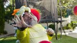 Jack Black dressed as Super Mario Bros' Bowser in (I assume) his garden. He is reaching towards the camera in a dramatic fashion