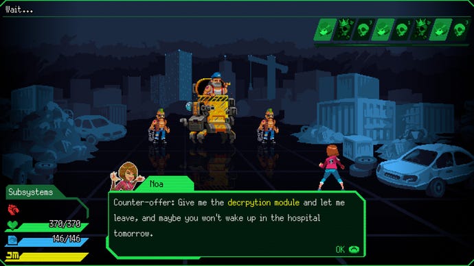 A young girl fights two goons and a mecha man in Jack Move.