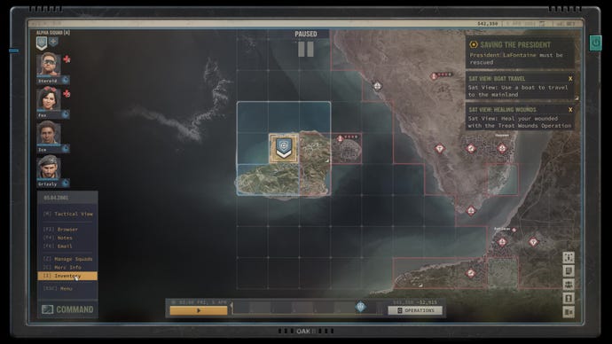An overhead view of Jagged Alliance 3's dynamic campaign map