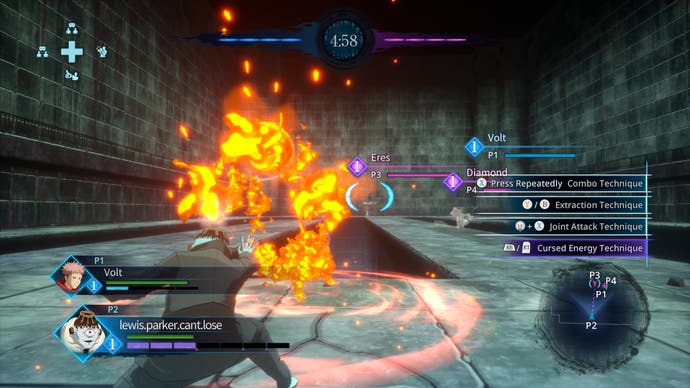 Jujutsu Kaisen: Cursed Clash screenshot of an online battle featuring Jogo and Itadori