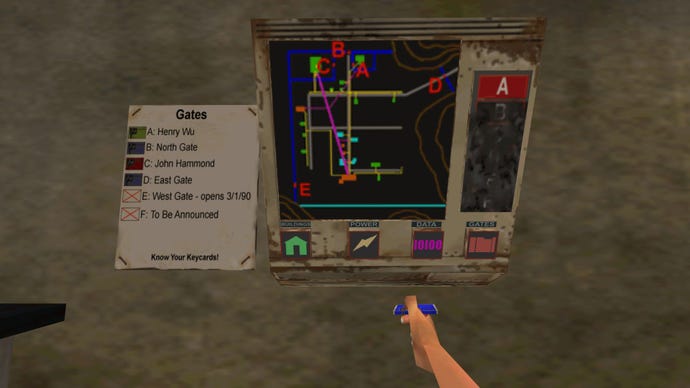 Using a keycard on a security gate in Jurassic Park Trespasser