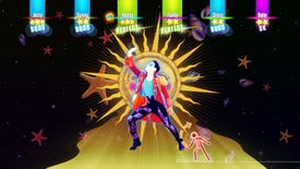 An avatar in a pink blazer strikes a pose in Just Dance 2017