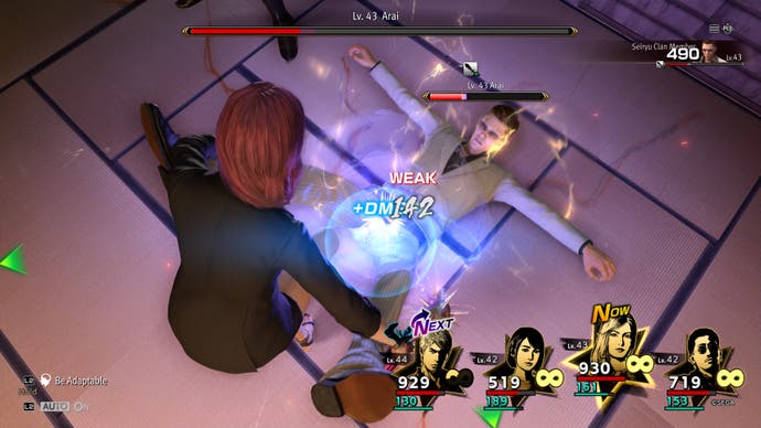 Screenshot from Like A Dragon: Infinite Wealth, showing a special ball-busting ability in combat.