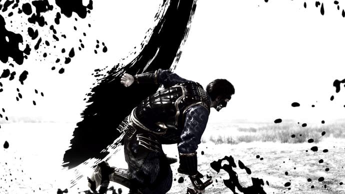 Screenshot from Like A Dragon: Infinite Wealth, showing a special attack move painted in black and white.