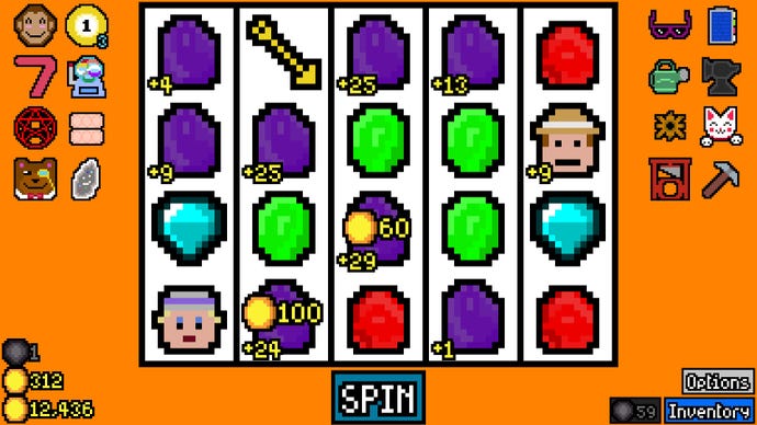 A slot screen of different colored shapes in Luck Be A Landlord