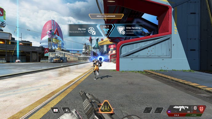 The new Legend upgrade selection prompt in Apex Legends Season 20, appearing to a freshly levelled-up Gibraltar.