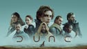 Promotional image for Dune, featuring the cast and the desert
