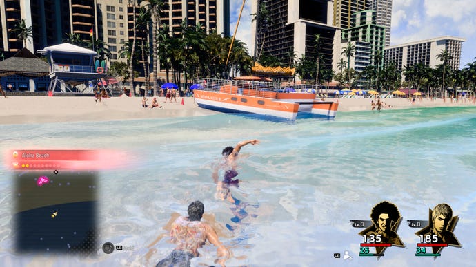 Ichiban swims at a Honolulu beach in Like a Dragon: Infinite Wealth.
